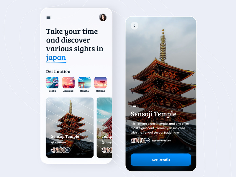 Travel Destination App UI Design by Ryo alif ~ EpicPxls