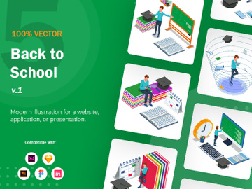Set of Isometric Back to School illustration v1