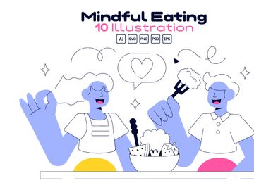 10 Mindful Eating Vector Illustration