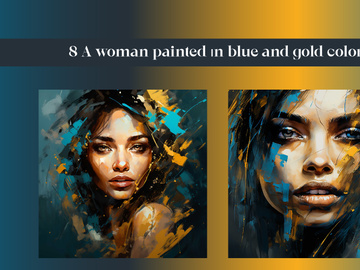 A woman painted ın blue and gold color