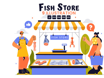 9 Fish Store Illustration