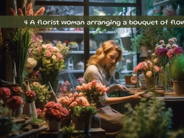 A florist woman arranging a bouquet of flowers