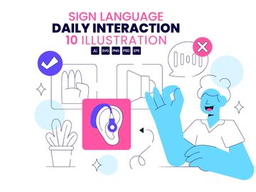 10 Sign Language Daily Interaction Illustration