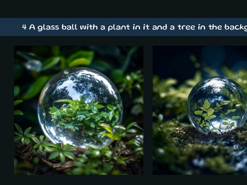 A glass ball with a plant in it and a tree in the background
