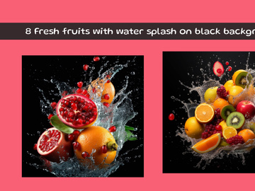 Fresh fruits with water splash on black background