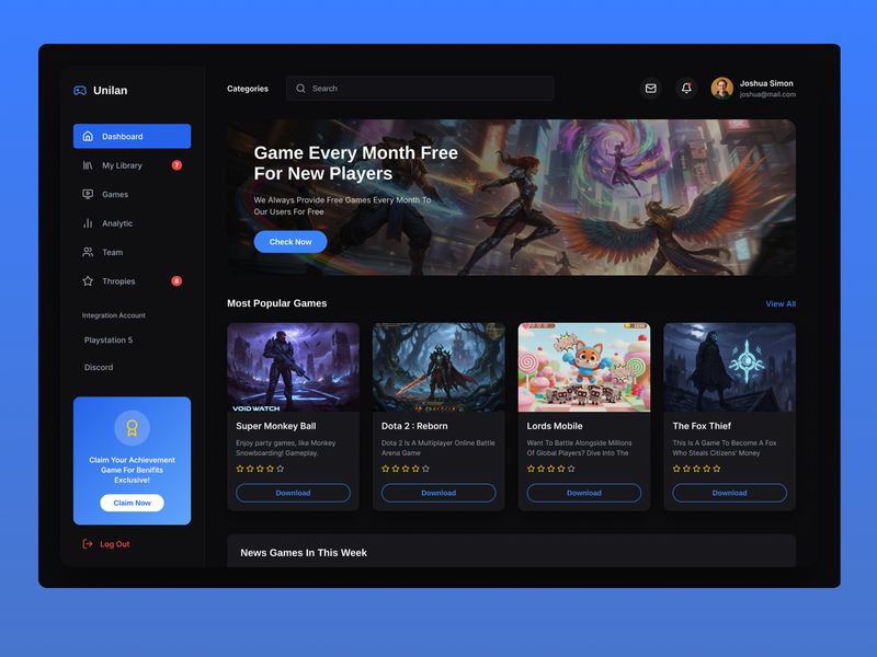 Modern Game Library Dashboard UI by Shireen Zainab ~ EpicPxls