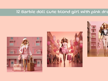 Barbie doll cute blond girl with pink dress