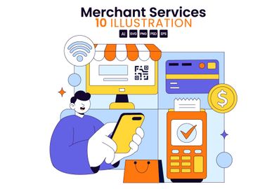 10 Merchant Services Vector Illustration
