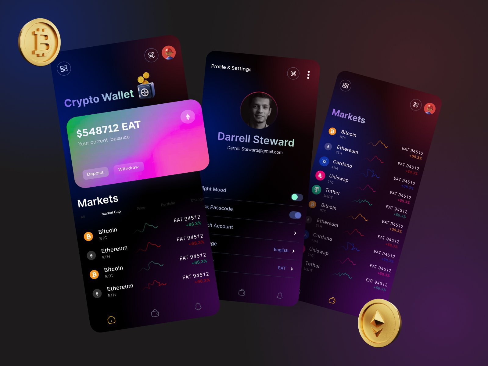 加密应用｜黑暗UI｜UI/UX设计(Crypto App | Dark UI | UI/UX Design)插图3