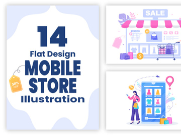 14 Mobile Store or Shopping Online in App Illustration