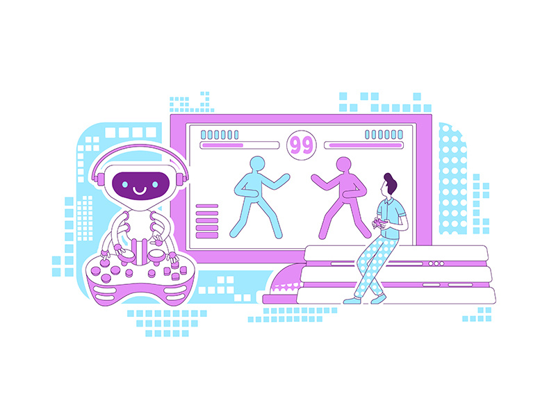 Video game bot thin line concept vector illustration by IMG ~ EpicPxls