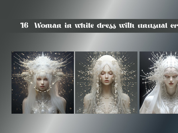 Woman in white dress with unusual crown