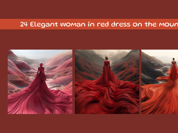 Elegant woman in red dress on the mountain