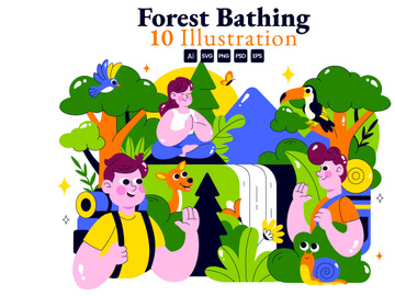 10 Forest Bathing Vector Illustration