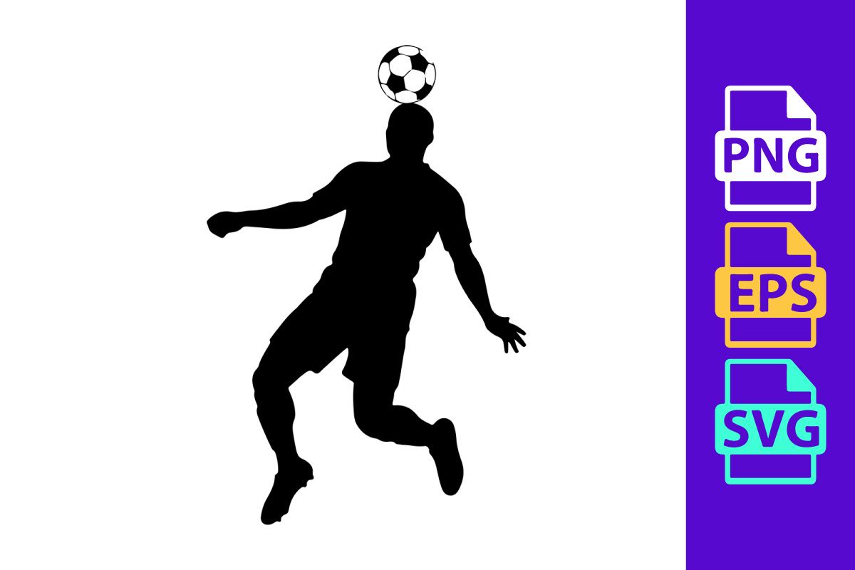 Soccer player in mid air heading a ball in a dynamic motion