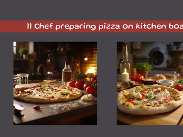 Chef preparing pizza on kitchen board