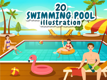 20 Swimming Pool Vector Illustration