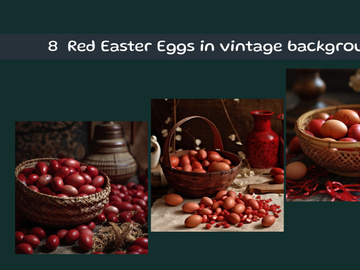 Red Easter Eggs in vintage background