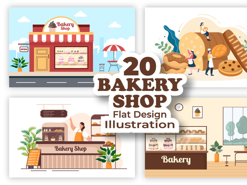 20 Bakery Shop Flat Design Illustration by denayuneep ~ EpicPxls