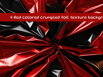Red colored crumpled foil texture background