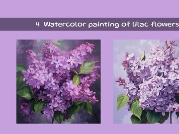 Watercolor painting of lilac flowers