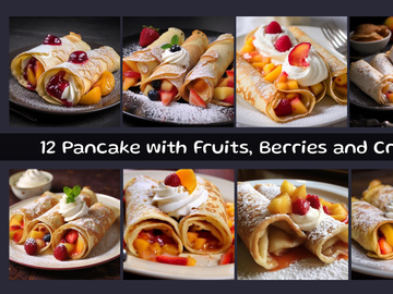 Pancake with Fruits, Berries and Cream