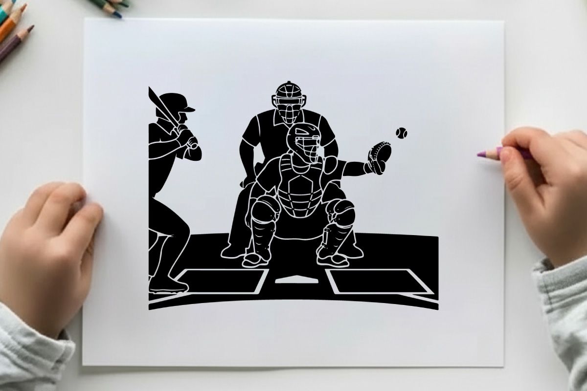 Baseball silhouette of catcher throwing out a runner