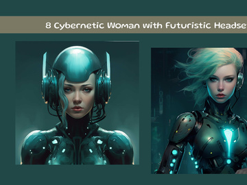 Cybernetic Woman with Futuristic Headset on Digital Background