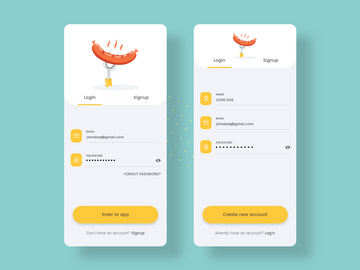 Login and Signup concept screens