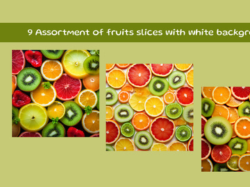 Assortment of fruits slices with white background