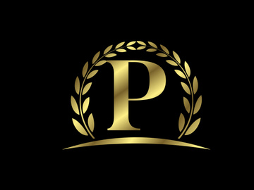 Golden letters with a golden laurel wreath. English alphabet, vector illustration