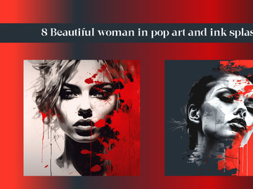 Beautiful woman in pop art and ink splash