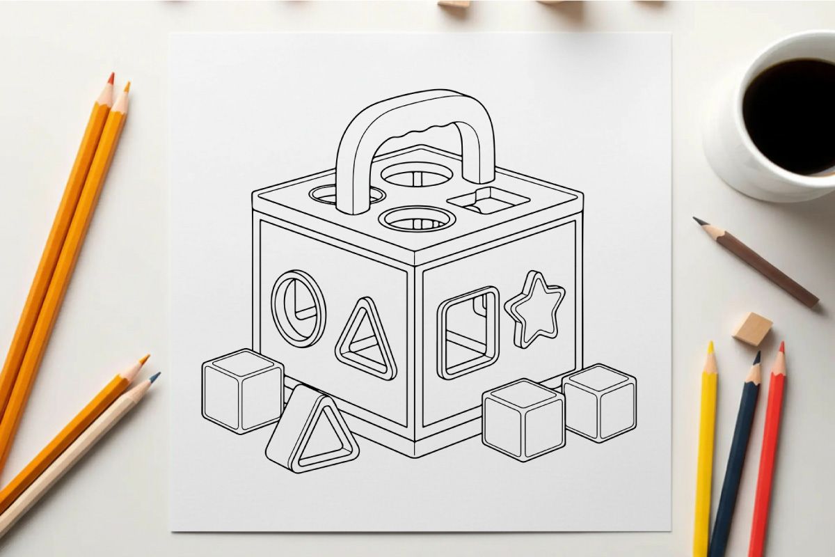 Ilustración vectorial de juguete clasificador de formas geométricas de madera