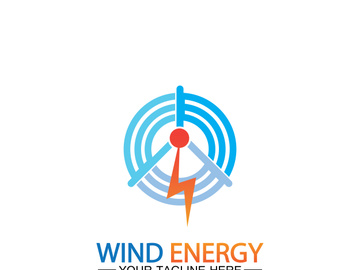 Wind energy logo. renewable energy icon with wind turbines and thunder bolt isolated on white background