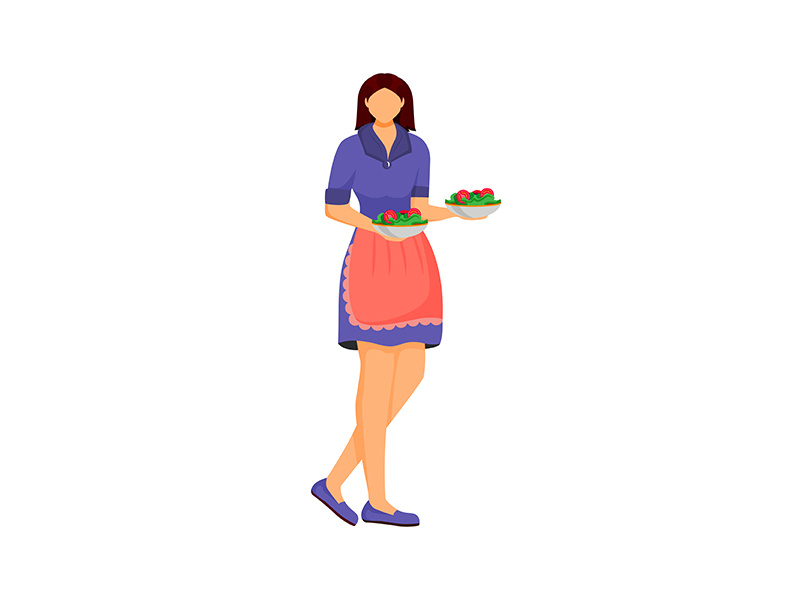 Waitress, female cook with dishes flat color vector ~ EpicPxls