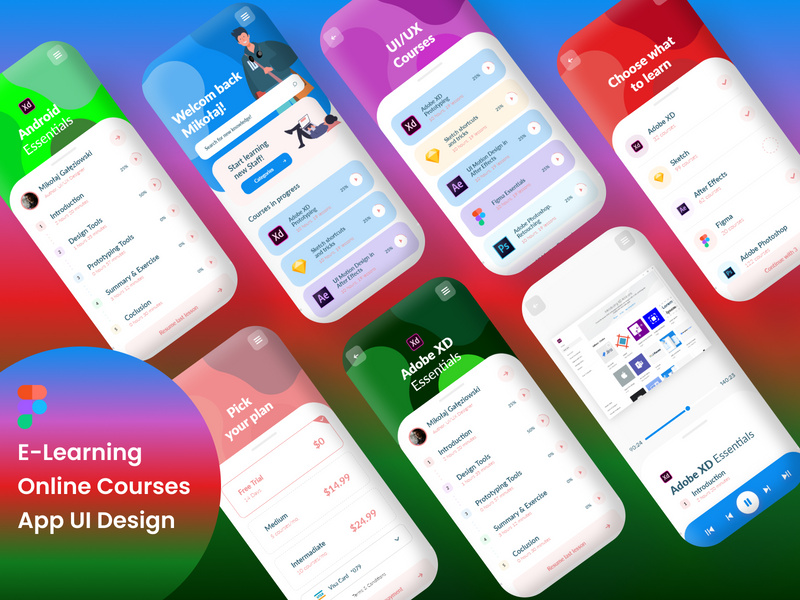 E-Learning Online Courses App UI Design For Adobe XD by ~ EpicPxls