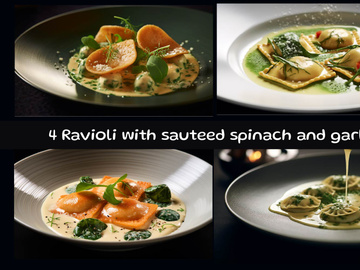 Ravioli with sauteed spinach and garlic