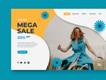 spring mega sale blue flowers landing page