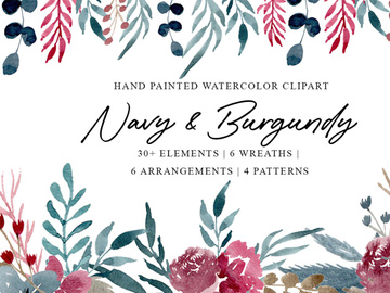 Navy & Burgundy Watercolor Set
