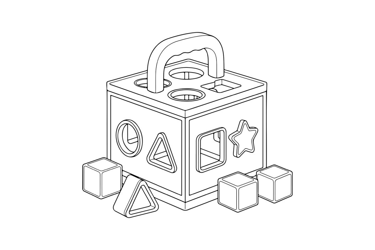 Ilustración vectorial de juguete clasificador de formas geométricas de madera