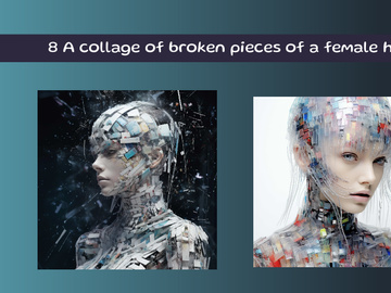 A collage of broken pieces of a female head