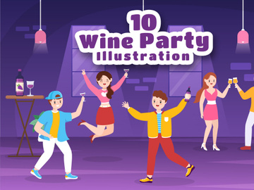 10 Wine Party Flat Illustration