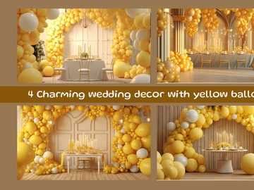 Charming wedding background with yellow balloons