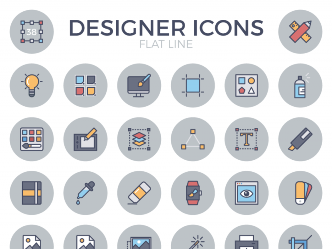 Designer Flat Line Icon Set