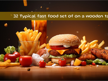 Typical fast food set of on a wooden table
