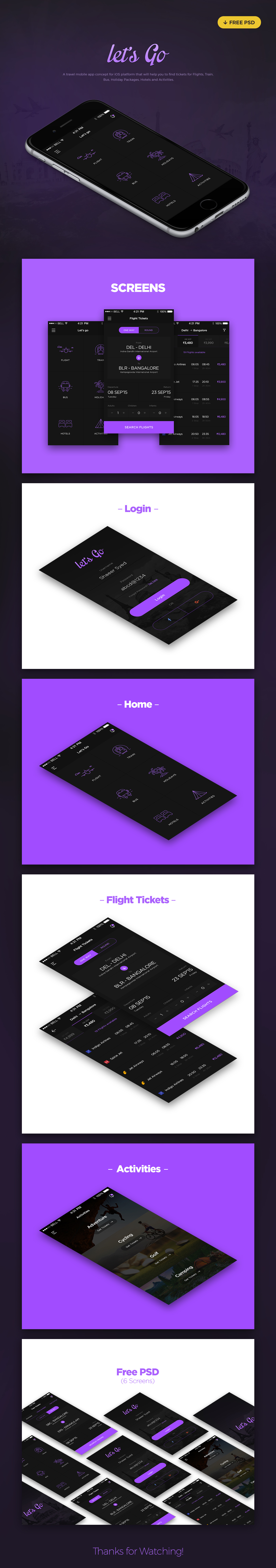 Let's Go Travel App - Free PSD