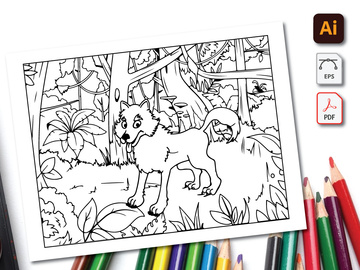 Fox Coloring Book Line Art Design