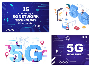 15 5G Network Wireless Technology Smartphone Vector