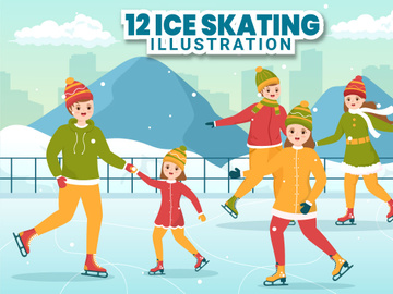 12 Skating on Ice Rink Illustration