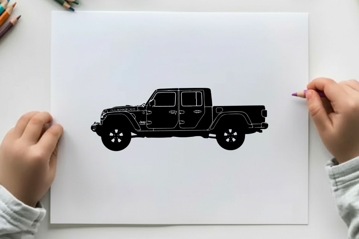 Silhouette of a jeep gladiator pickup truck in black